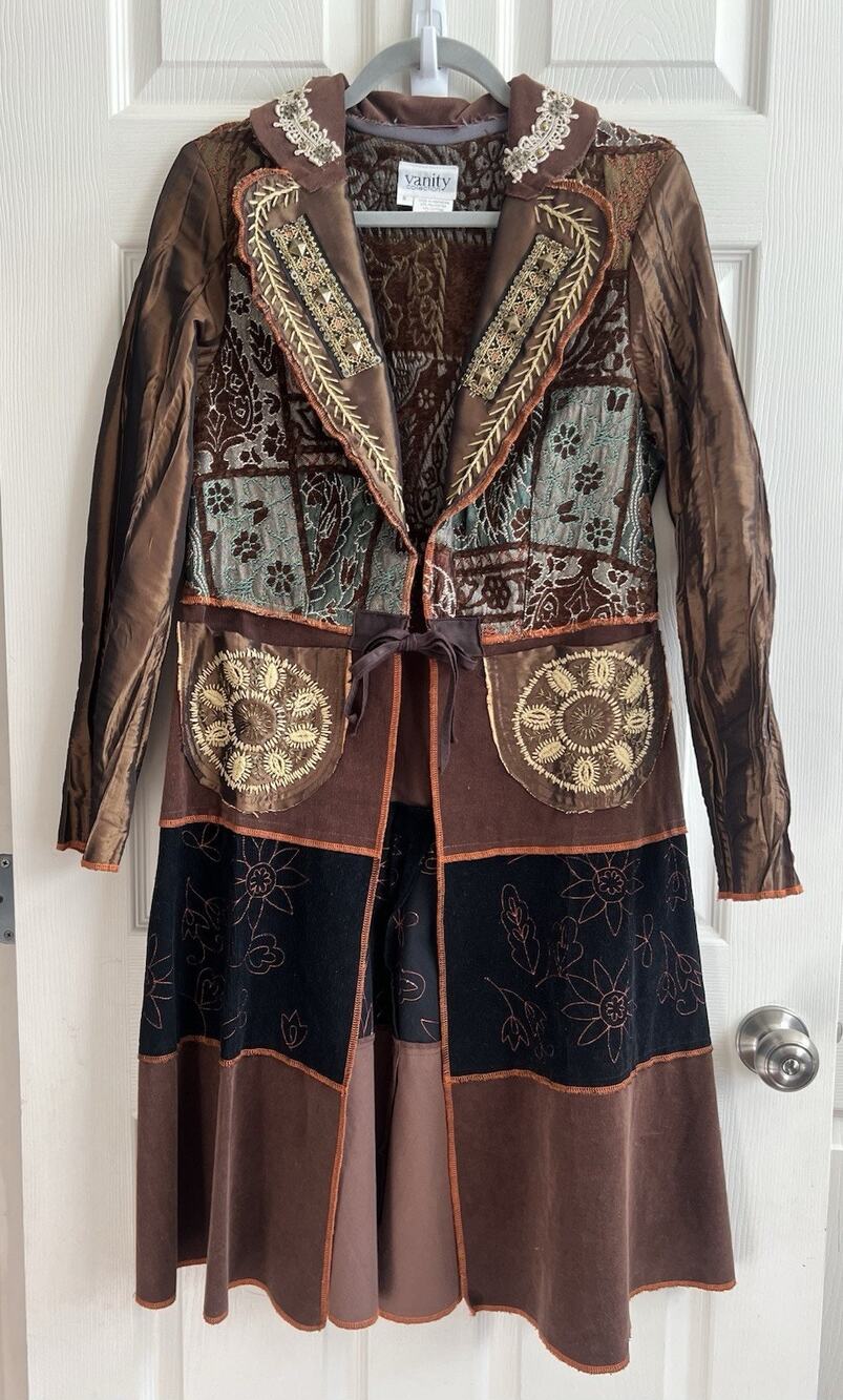 VANITY COLLECTION Women's Vintage Y2K Boho Artsy Patchwork Corduroy Jacket Sz S